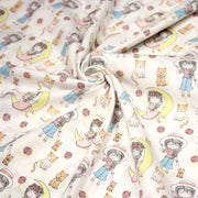 Tissu popeline coton aux petits filles, chats, chiens et roses - tissuspipi.com