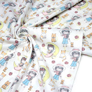 Tissu popeline coton aux petits filles, chats, chiens et roses - tissuspipi.com