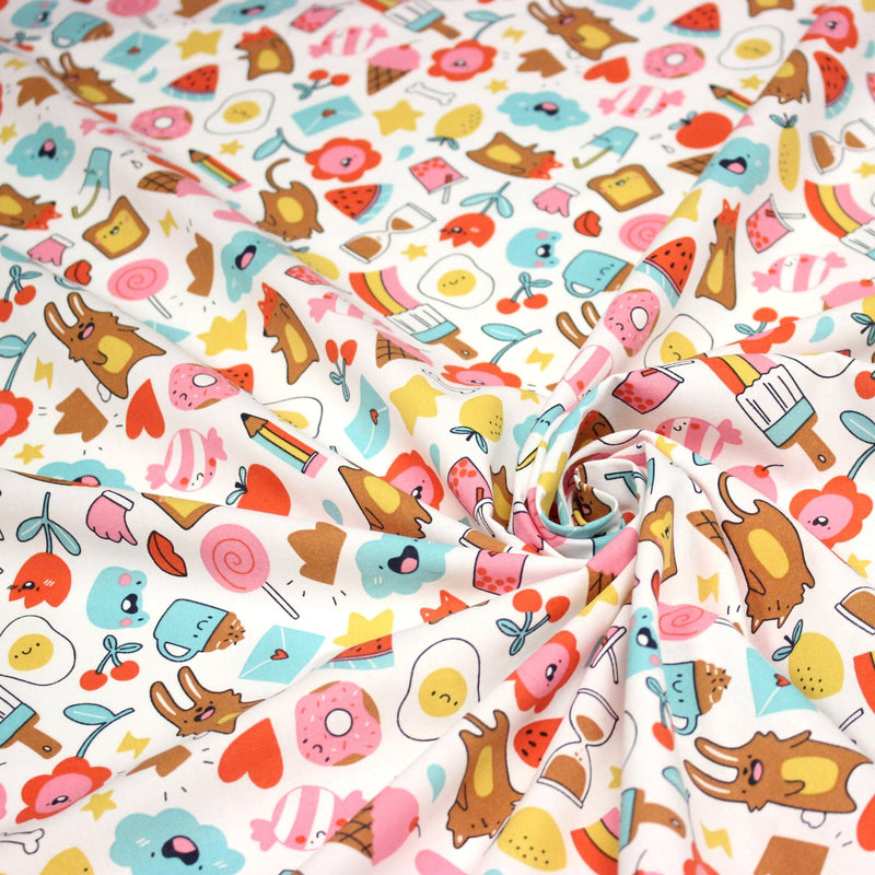 Tissu cotonnade Bubble gum et friandises multicolores - OEKO - TEX STANDARD 100 - tissuspipi.com