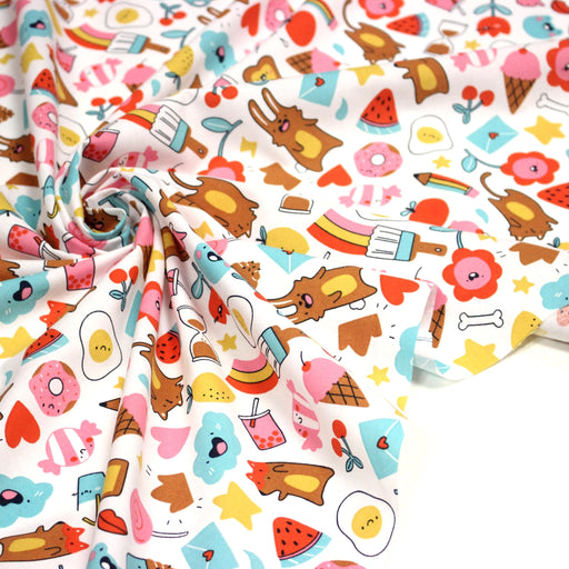 Tissu cotonnade Bubble gum et friandises multicolores - OEKO - TEX STANDARD 100 - tissuspipi.com