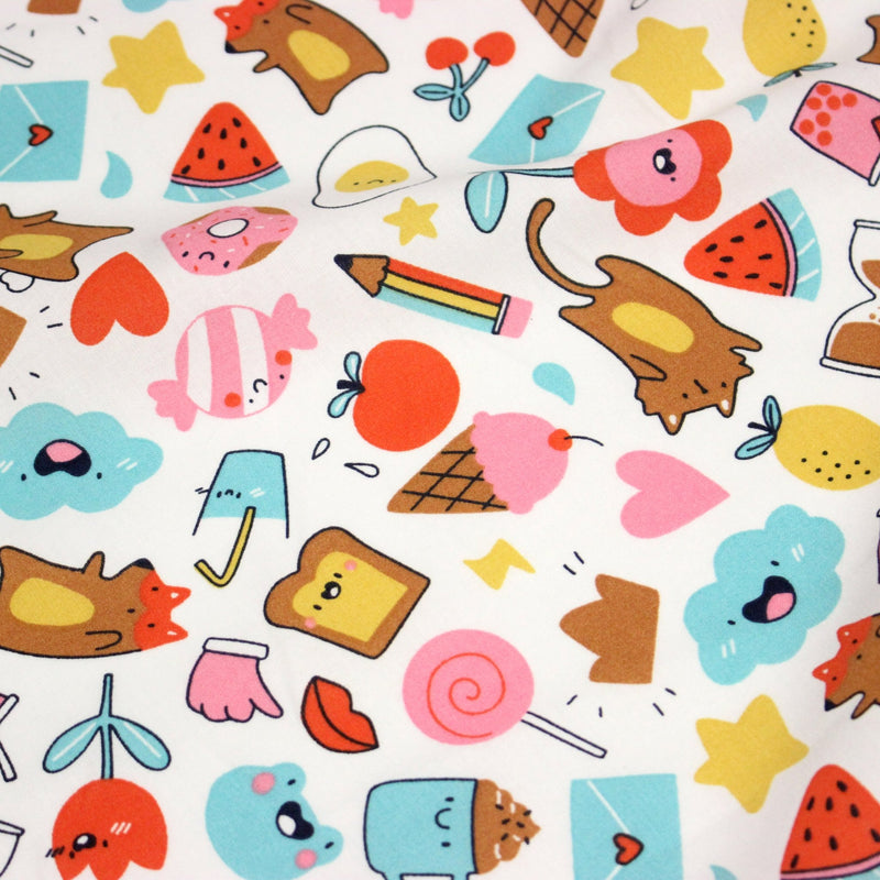 Tissu cotonnade Bubble gum et friandises multicolores - OEKO - TEX STANDARD 100 - tissuspipi.com