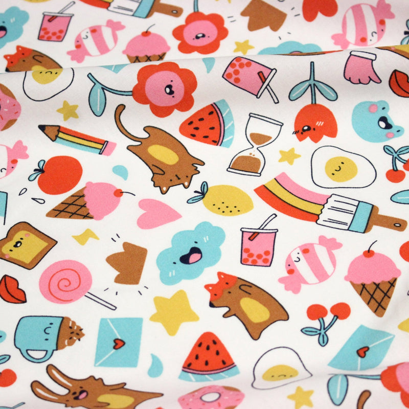 Tissu cotonnade Bubble gum et friandises multicolores - OEKO - TEX STANDARD 100 - tissuspipi.com