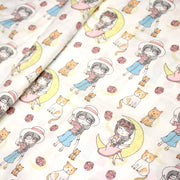 Tissu popeline coton aux petits filles, chats, chiens et roses - tissuspipi.com