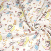 Tissu popeline coton aux petits filles, chats, chiens et roses - tissuspipi.com