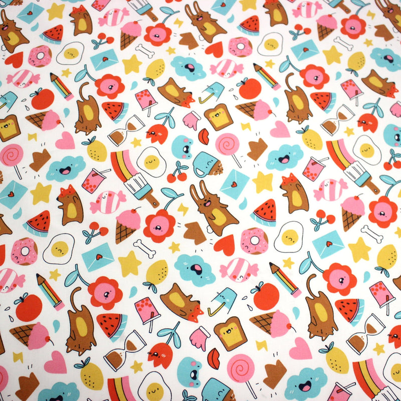 Tissu cotonnade Bubble gum et friandises multicolores - OEKO - TEX STANDARD 100 - tissuspipi.com