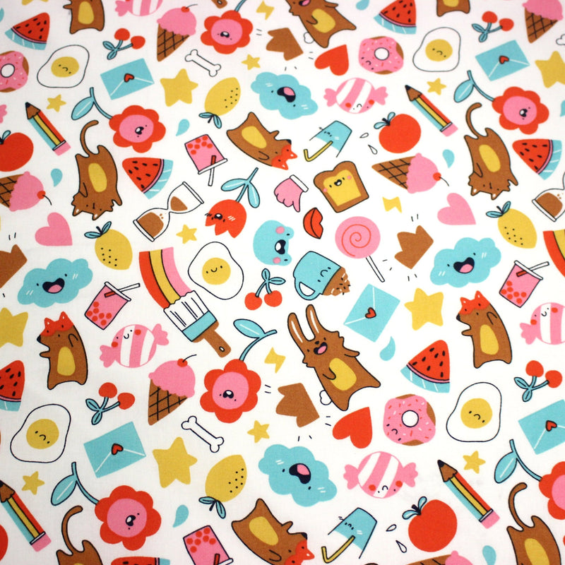 Tissu cotonnade Bubble gum et friandises multicolores - OEKO - TEX STANDARD 100 - tissuspipi.com
