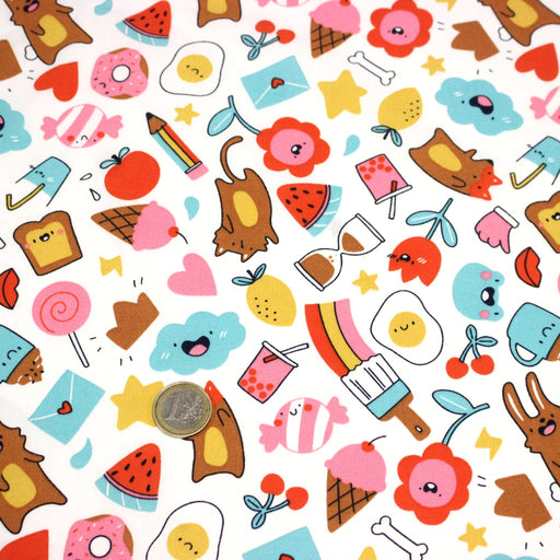 Tissu cotonnade Bubble gum et friandises multicolores - OEKO - TEX STANDARD 100 - tissuspipi.com