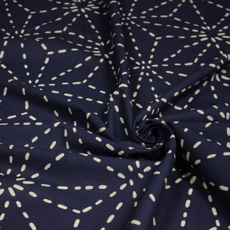 Tissu cotonnade motif japonais GEANT ASANOHA SASHIKO, bleu & écru - OEKO - TEX STANDARD 100 - tissuspipi.com