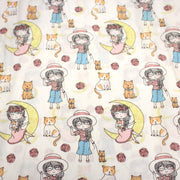 Tissu popeline coton aux petits filles, chats, chiens et roses - tissuspipi.com