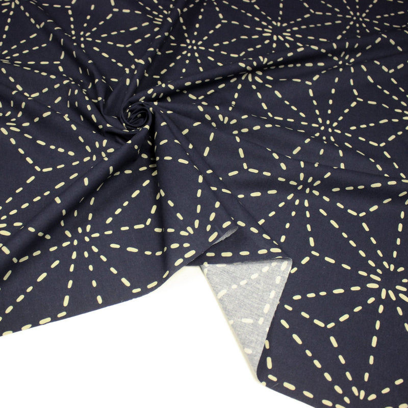 Tissu cotonnade motif japonais GEANT ASANOHA SASHIKO, bleu & écru - OEKO - TEX STANDARD 100 - tissuspipi.com