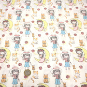 Tissu popeline coton aux petits filles, chats, chiens et roses - tissuspipi.com