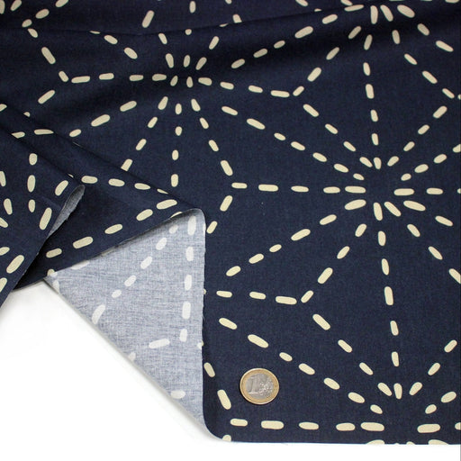 Tissu cotonnade motif japonais GEANT ASANOHA SASHIKO, bleu & écru - OEKO - TEX STANDARD 100 - tissuspipi.com