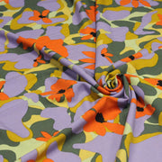 Tissu Viscose fluide AIMEE aux fleurs graphiques vertes, oranges et mauves - OEKO - TEX STANDARD 100 - tissuspipi.com