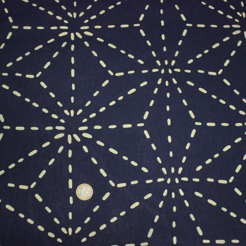Tissu cotonnade motif japonais GEANT ASANOHA SASHIKO, bleu & écru - OEKO - TEX STANDARD 100 - tissuspipi.com