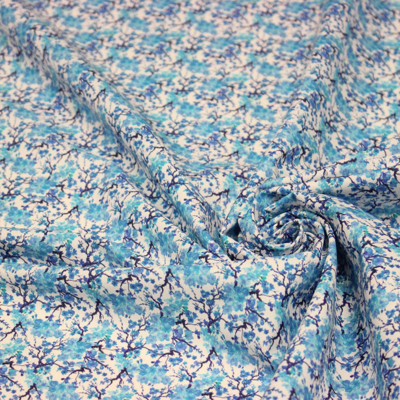Tissu cotonnade fleuri japonais MINI SAKURA bleu turquoise - OEKO - TEX STANDARD 100 - tissuspipi.com