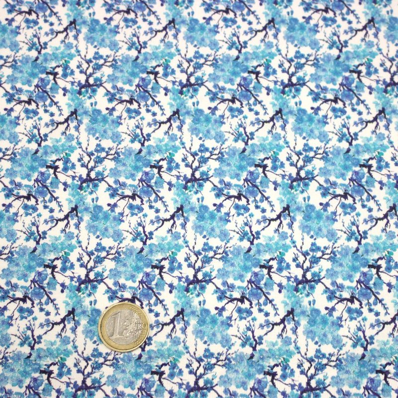 Tissu cotonnade fleuri japonais MINI SAKURA bleu turquoise - OEKO - TEX STANDARD 100 - tissuspipi.com