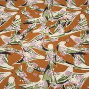 Tissu Viscose fluide OIZEA rouille aux oiseaux et fleurs parme - OEKO - TEX STANDARD 100 - tissuspipi.com