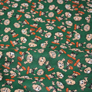 Tissu popeline coton vert au petit bonhomme, façon BD - tissuspipi.com