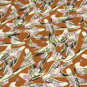 Tissu Viscose fluide OIZEA rouille aux oiseaux et fleurs parme - OEKO - TEX STANDARD 100 - tissuspipi.com