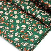 Tissu popeline coton vert au petit bonhomme, façon BD - tissuspipi.com