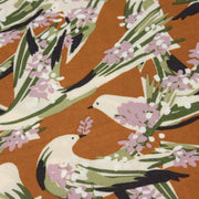 Tissu Viscose fluide OIZEA rouille aux oiseaux et fleurs parme - OEKO - TEX STANDARD 100 - tissuspipi.com