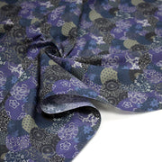 Tissu cotonnade imprimée MARU TO MOYO, cercles de motifs japonais faux - uni bleu indigo - OEKO - TEX - tissuspipi.com