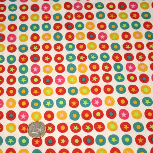 Tissu popeline coton blanc aux pois & étoiles multicolores - tissuspipi.com