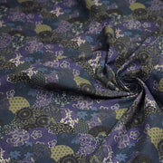 Tissu cotonnade imprimée MARU TO MOYO, cercles de motifs japonais faux - uni bleu indigo - OEKO - TEX - tissuspipi.com