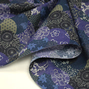 Tissu cotonnade imprimée MARU TO MOYO, cercles de motifs japonais faux - uni bleu indigo - OEKO - TEX - tissuspipi.com