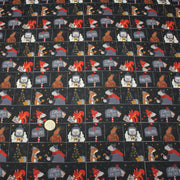 Tissu coton NOËL noir aux renards, ours et écureuils - OEKO - TEX - tissuspipi.com
