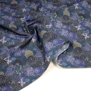 Tissu cotonnade imprimée MARU TO MOYO, cercles de motifs japonais faux - uni bleu indigo - OEKO - TEX - tissuspipi.com