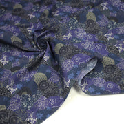 Tissu cotonnade imprimée MARU TO MOYO, cercles de motifs japonais faux - uni bleu indigo - OEKO - TEX - tissuspipi.com