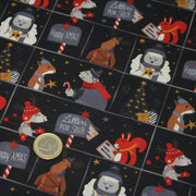 Tissu coton NOËL noir aux renards, ours et écureuils - OEKO - TEX - tissuspipi.com