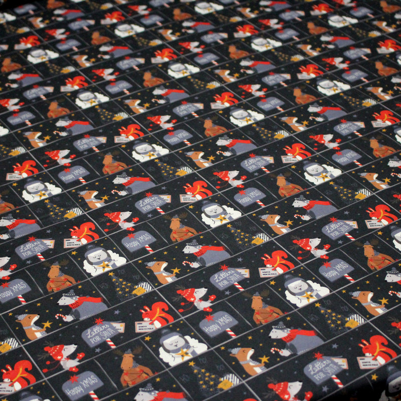 Tissu coton NOËL noir aux renards, ours et écureuils - OEKO - TEX - tissuspipi.com