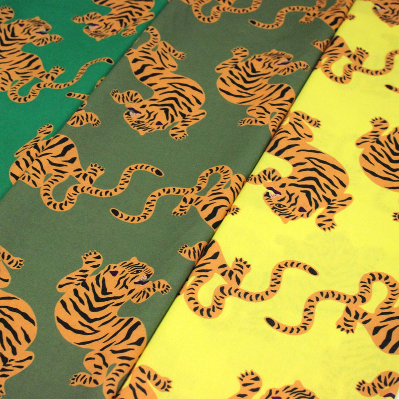 Tissu cotonnade TIGRUS BENGALIS, tigres et nombreuses couleurs - OEKO - TEX STANDARD 100 - tissuspipi.com