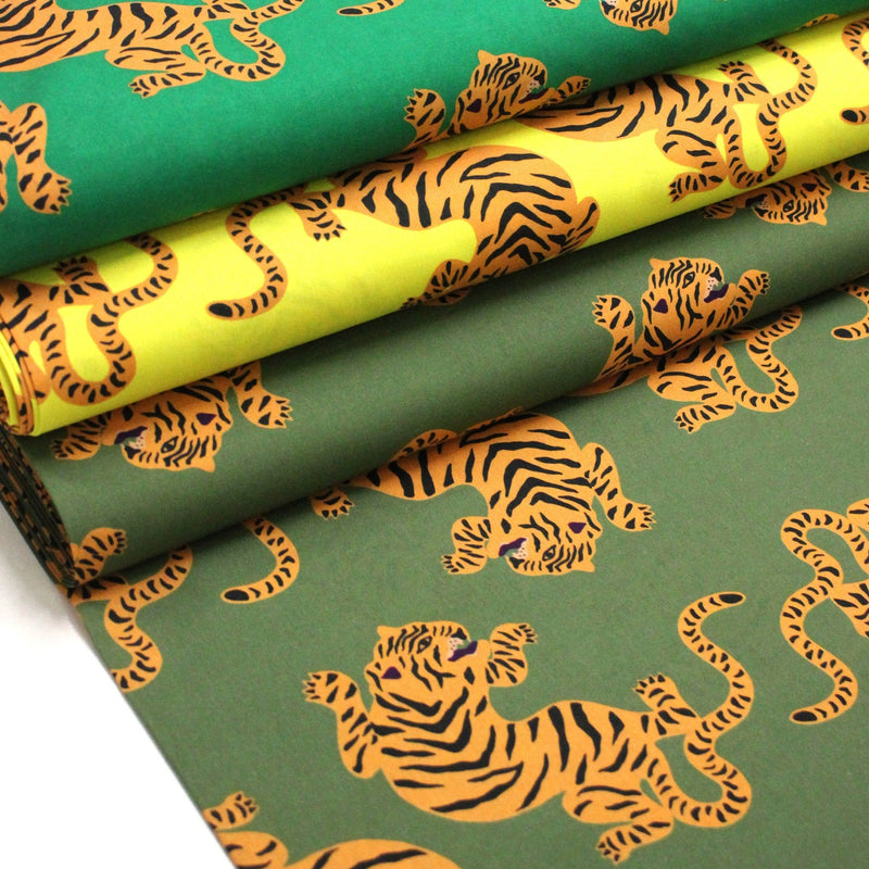 Tissu cotonnade TIGRUS BENGALIS, tigres et nombreuses couleurs - OEKO - TEX STANDARD 100 - tissuspipi.com