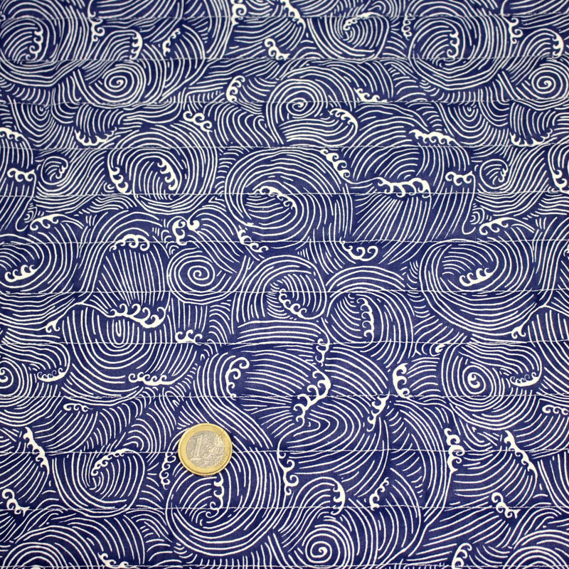 Tissu matelassé Vagues japonaises bleues & blanches, Hokusai - OEKO - TEX - tissuspipi.com