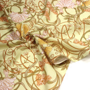 Tissu cotonnade VICTOR au feuillage ART NOUVEAU multicolore, fond vert anis - OEKO - TEX STANDARD 100 - tissuspipi.com