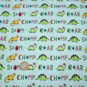 Tissu popeline coton DINO ROAR, bleu aux motifs dinosaures multicolores - tissuspipi.com
