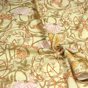 Tissu cotonnade VICTOR au feuillage ART NOUVEAU multicolore, fond vert anis - OEKO - TEX STANDARD 100 - tissuspipi.com