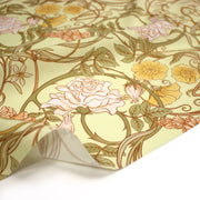 Tissu cotonnade VICTOR au feuillage ART NOUVEAU multicolore, fond vert anis - OEKO - TEX STANDARD 100 - tissuspipi.com