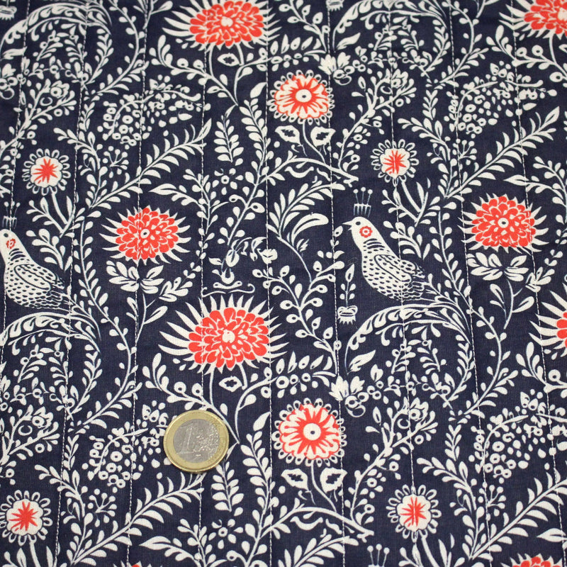 Tissu matelassé motif fleuri indien bleu roi & blanc - COLLECTION KALAMKARI - OEKO - TEX - tissuspipi.com