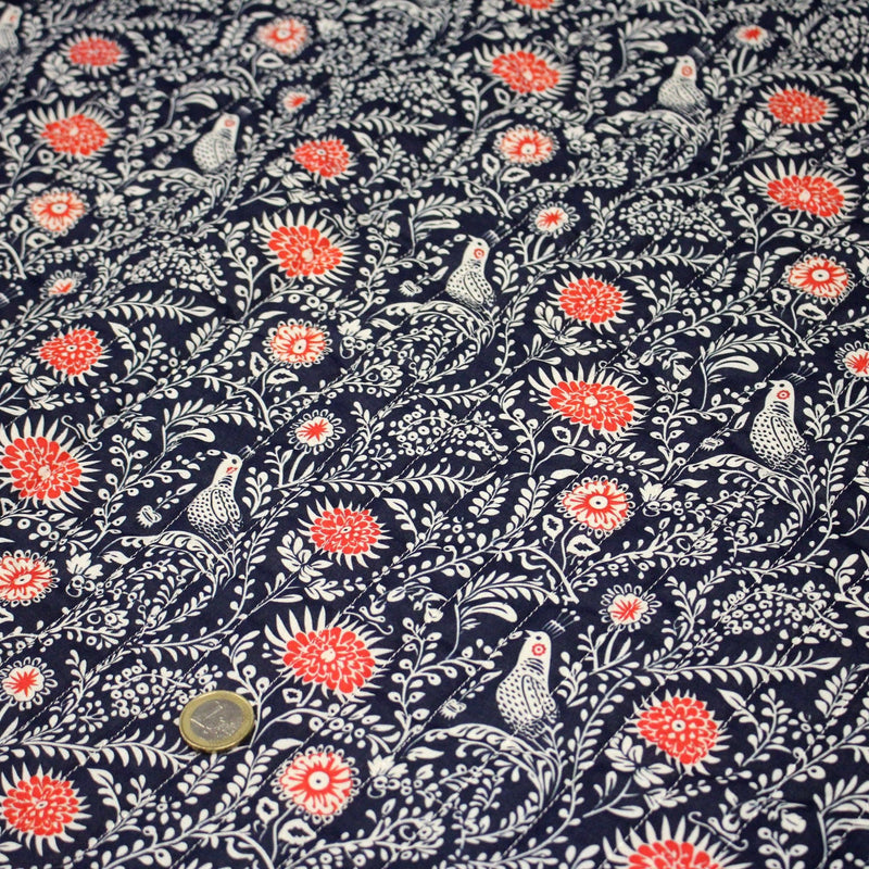 Tissu matelassé motif fleuri indien bleu roi & blanc - COLLECTION KALAMKARI - OEKO - TEX - tissuspipi.com