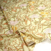 Tissu cotonnade VICTOR au feuillage ART NOUVEAU multicolore, fond vert anis - OEKO - TEX STANDARD 100 - tissuspipi.com