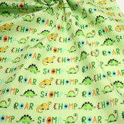 Tissu popeline coton DINO ROAR, vert aux motifs dinosaures multicolores - tissuspipi.com