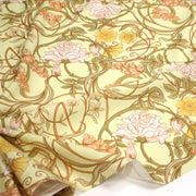 Tissu cotonnade VICTOR au feuillage ART NOUVEAU multicolore, fond vert anis - OEKO - TEX STANDARD 100 - tissuspipi.com