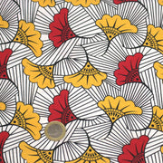 Tissu cotonnade motif WAX floral, fleurs rouges et jaunes - OEKO - TEX STANDARD 100 - tissuspipi.com