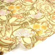 Tissu cotonnade VICTOR au feuillage ART NOUVEAU multicolore, fond vert anis - OEKO - TEX STANDARD 100 - tissuspipi.com