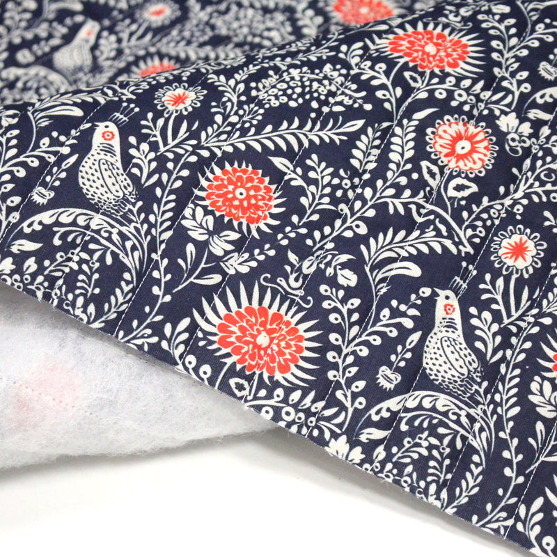 Tissu matelassé motif fleuri indien bleu roi & blanc - COLLECTION KALAMKARI - OEKO - TEX - tissuspipi.com