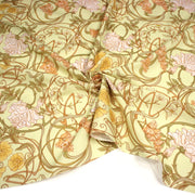 Tissu cotonnade VICTOR au feuillage ART NOUVEAU multicolore, fond vert anis - OEKO - TEX STANDARD 100 - tissuspipi.com